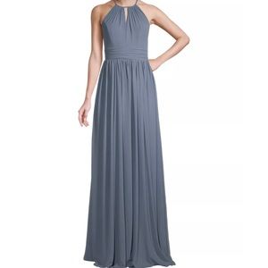 Bill Levkoff Slate Chiffon Keyhole A-Line Gown Style 7002 blue